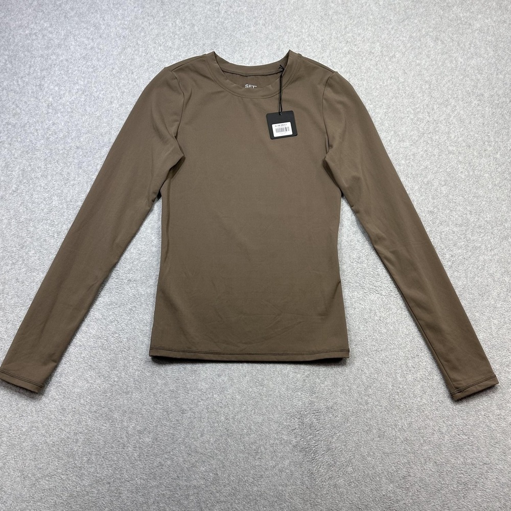 SET Active  AirLuxe Shirt Womens Small Brown Long Sleeve Truffle Gym Yoga Active